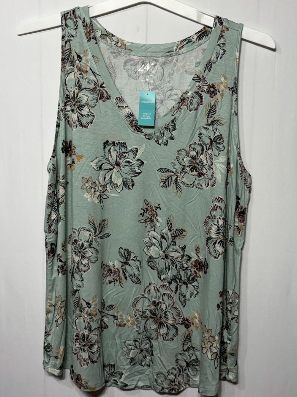 Maurices Mint Floral V-Neck Sleeveless Tank